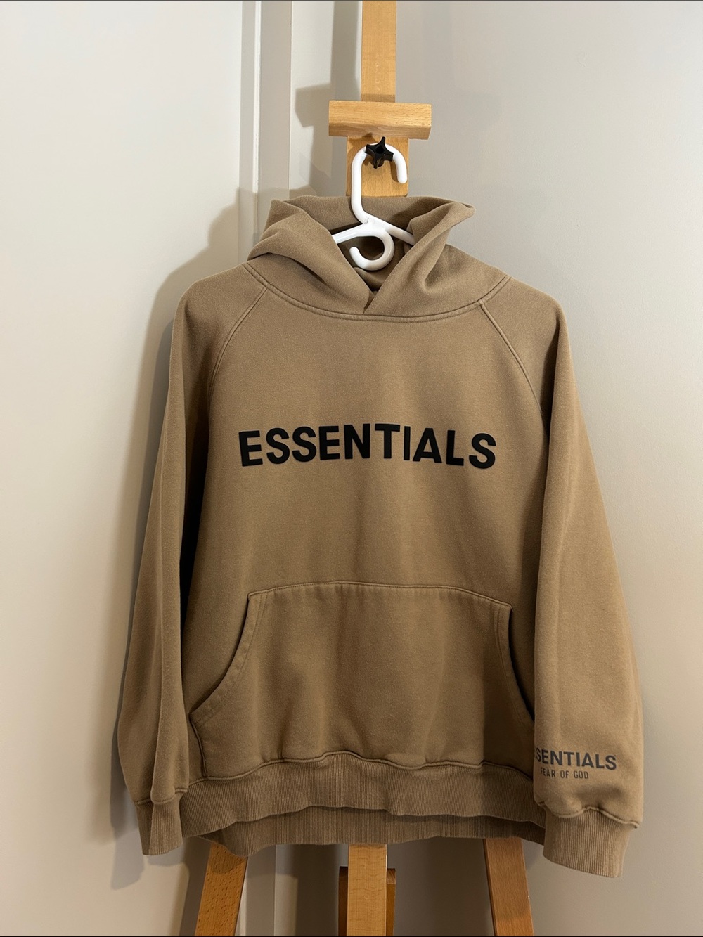 Fear of God Essentials Tan Hoodie with Black Logo